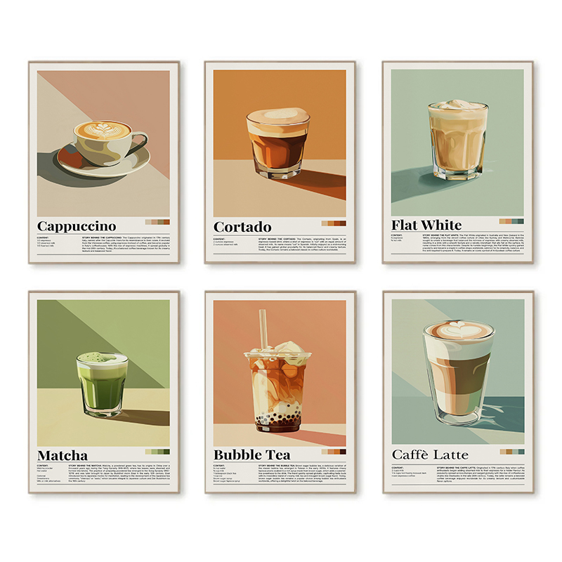 Coffee Tea Picture - Vintage Kaffee Getränke Poster Bubble Tea