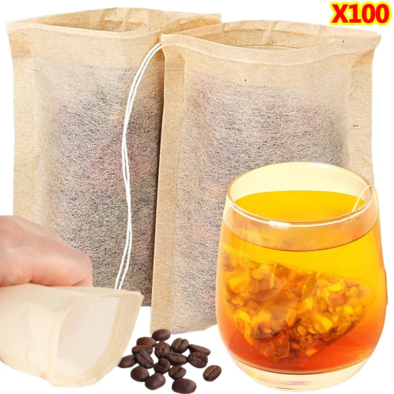 Coffee Tea Leaf And Bean - 100 Stück Teebeutel mit Kordelzugfilter, leere