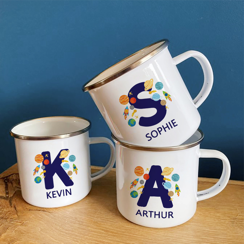 Coffee Tea Name - Personalisierte Tasse für Kinder, Weltraumbrief mit