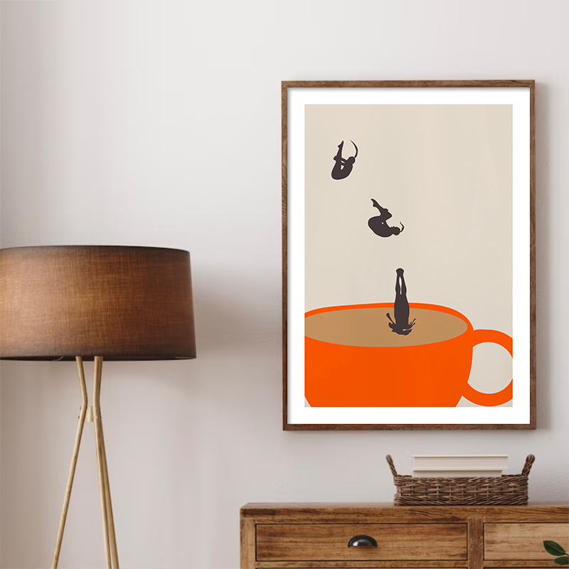 Coffee Tea Picture - Lustiges Mädchen, Kaffee, Teetasse, Meditation, Wandkunst,