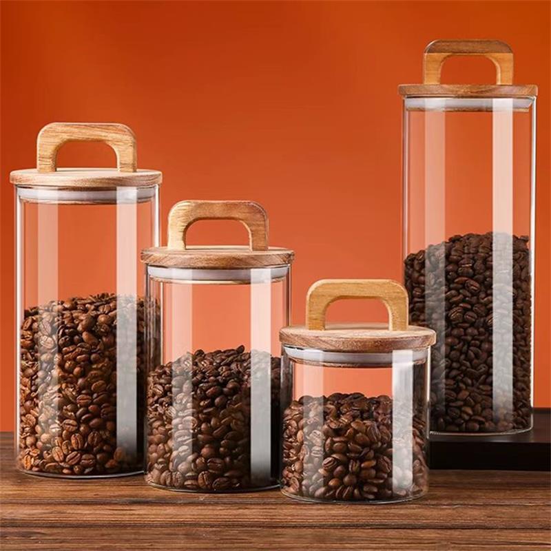 Canister Coffee Sugar Tea - Klarglasbehälter mit Bambusdeckel, versiegelter Kanister, Lebensmittelaufbewahrungsbehälter