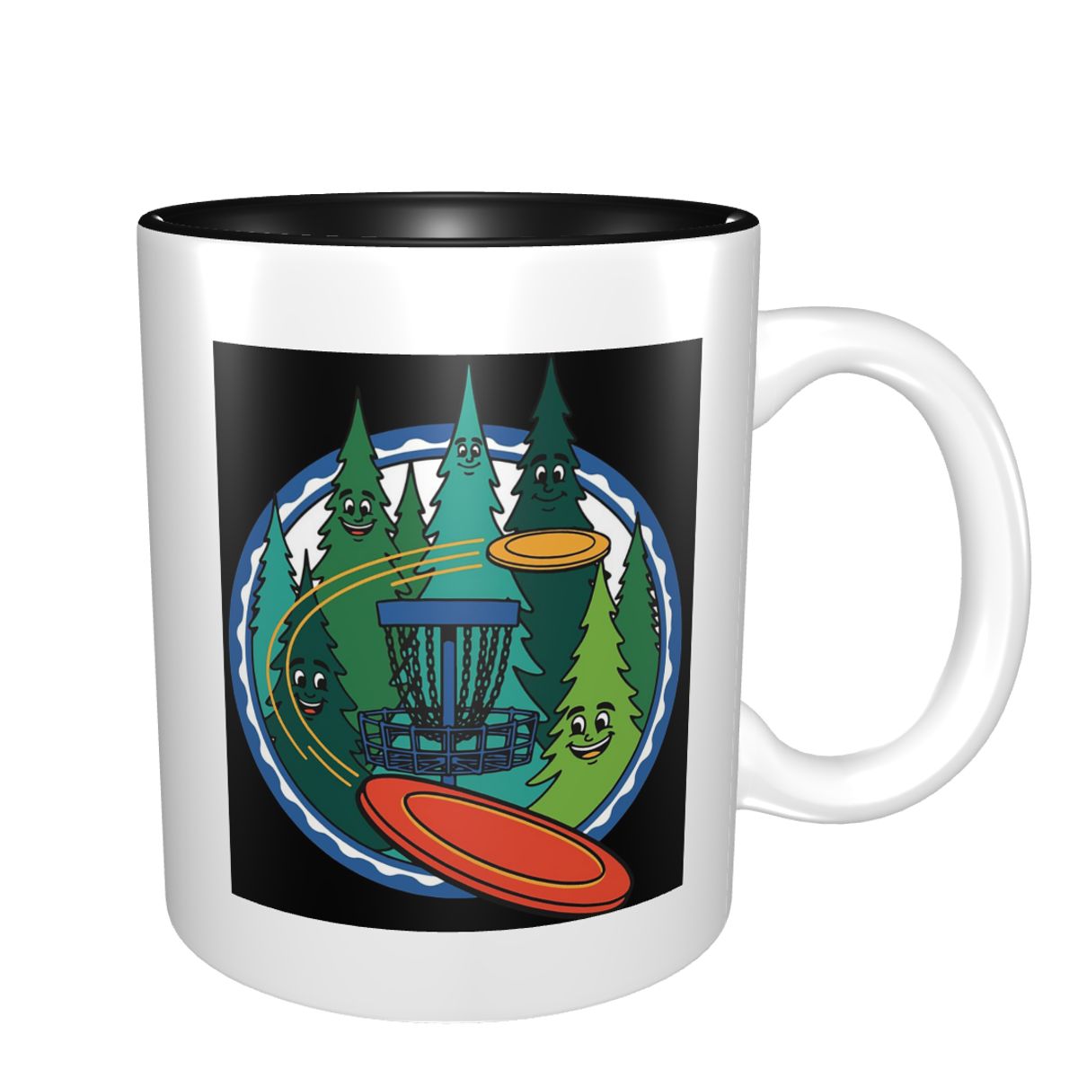 Coffee Tea Gift Basket - Lustige Disc-Golf-Flugscheiben-Korb-Waldszene-Tasse, Witzige Keramik-Kaffeetassen, Teebecher, Milchbecher,