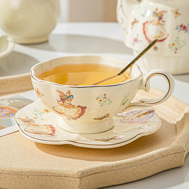 Coffee Tea Gift Set - Englische Retro-Kaffeetasse und Teller, bemalte Keramiktasse