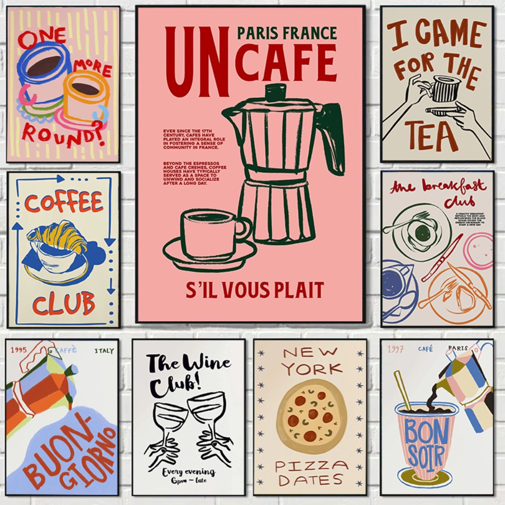 Coffee Tea Picture - Kaffeehaus Nachmittagstee Croissant Bunte Kaffeetasse Retro
