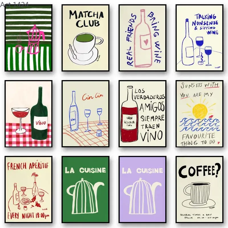 Coffee Tea Picture - (1 Stück rahmenlos) Minimalistisches Farbbild, Lebensmittel-Leinwandposter,