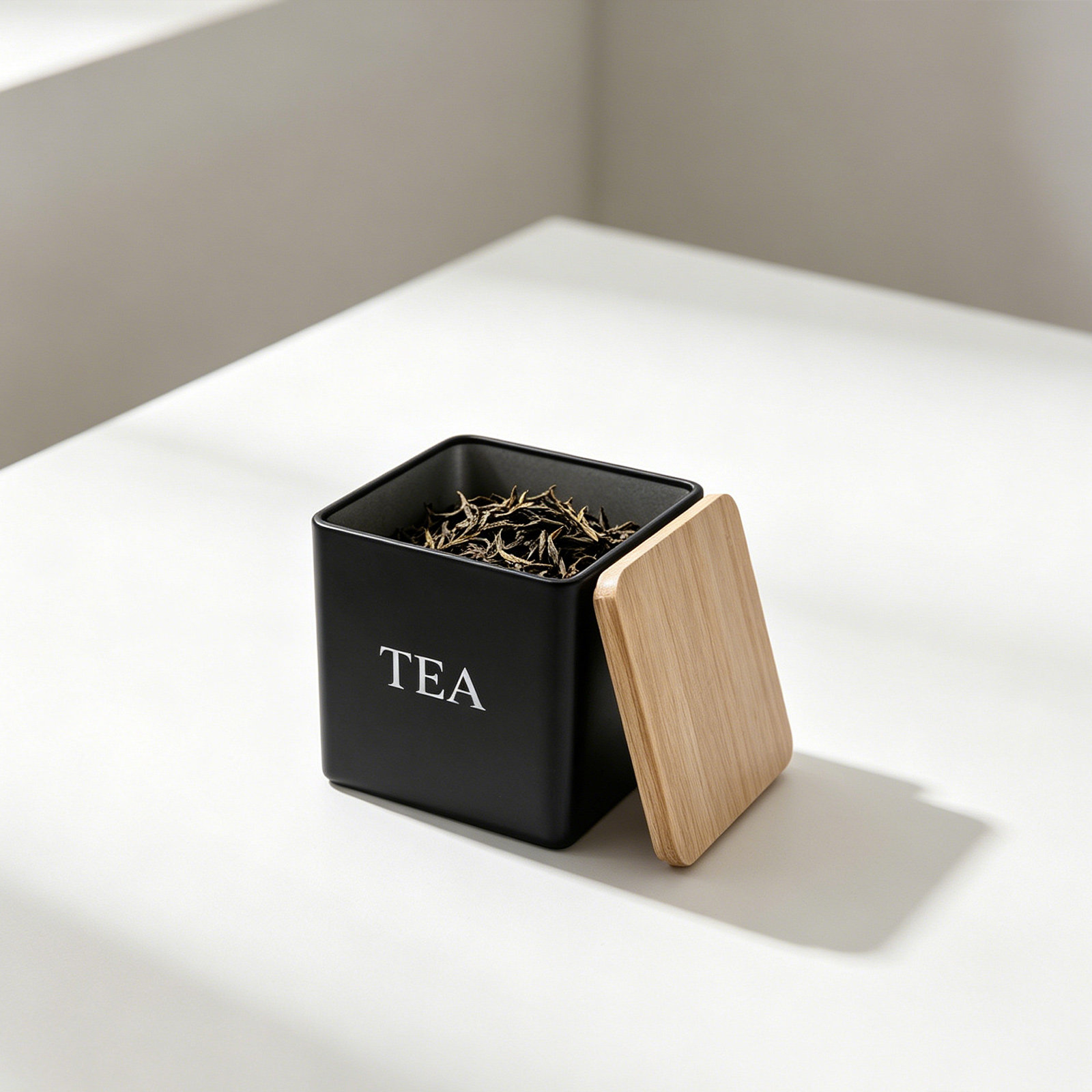 Canister Coffee Sugar Tea - 3-teiliges Metall-Tee-Kaffee-Zucker-Dosen-Set mit Bambusdeckeln 600ml Quadratische