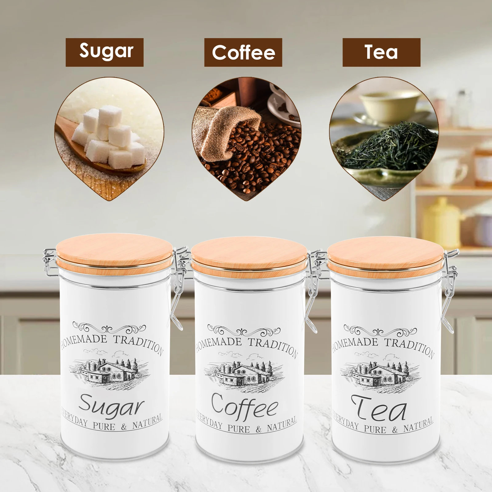 3-teiliges Set Tee-Kaffee-Zuck – Canister Coffee Sugar Tea Bewertung und Preis
