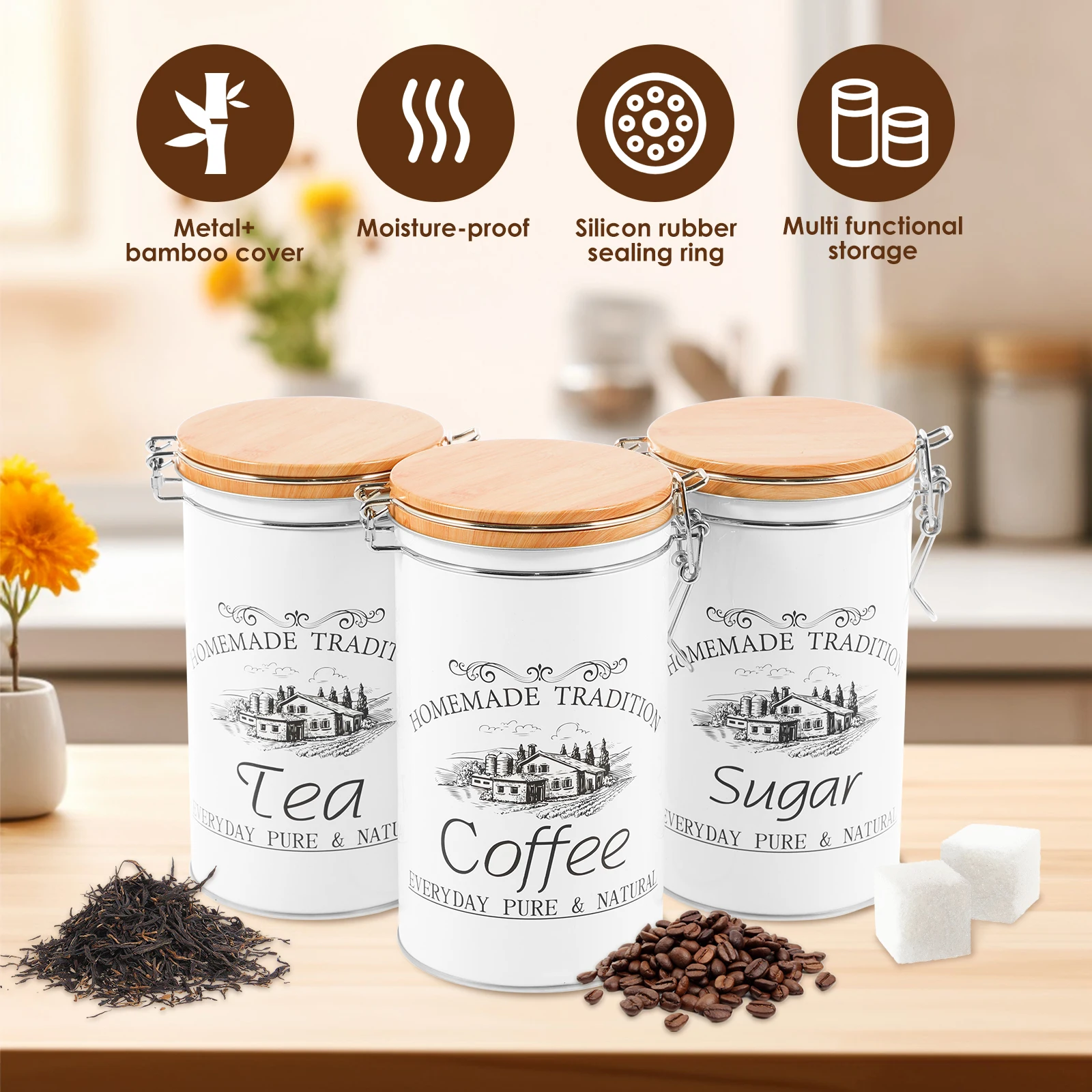3-teiliges Set Tee-Kaffee-Zuck – Canister Coffee Sugar Tea Bewertung und Preis